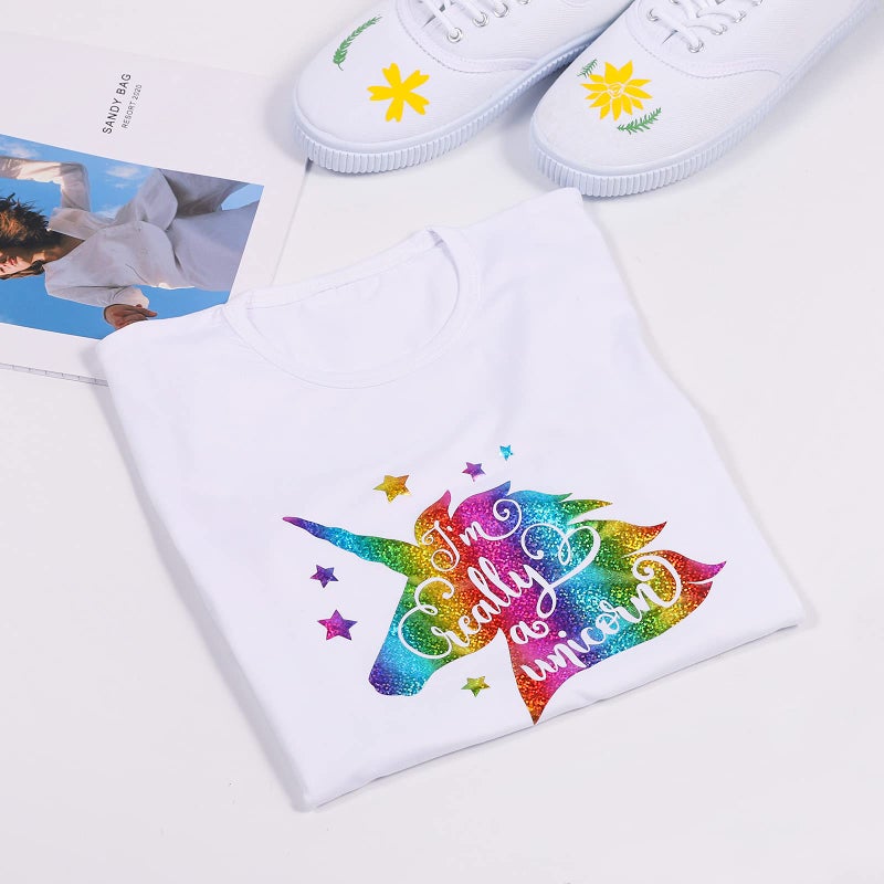 VINYL FROG Holographic Heat Transfer Vinyl 12 "" x5ft Rainbow Heat Press Patterned Vinyl Iron on HTV Vinyl for DIY Clothing and Other Fabric - Image 5
